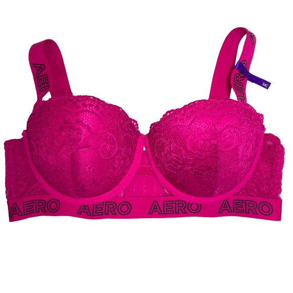 Aeropostale Lace Padded Removable Straps Underwire Sexy Magenta Hot Pink Bra 34C - Picture 1 of 13